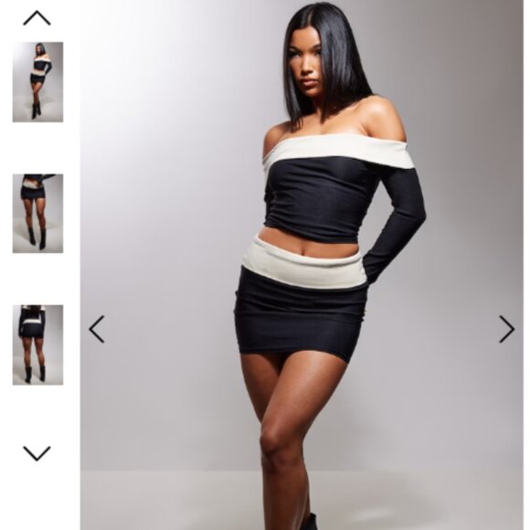 NWT PrettyLittleThing Black Stretch Woven Fold Over Detail Micro Mini Skirt Smal - Picture 2 of 12